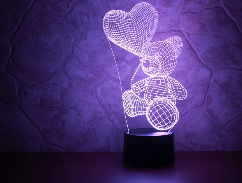 3 D Creative Desk Lamp (Настольная лампа голограмма 3Д, ночник) - МИШКА С СЕРДЦЕМ" - фото 7 - id-p116705098