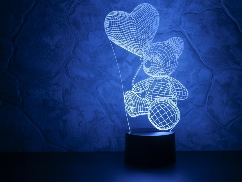 3 D Creative Desk Lamp (Настольная лампа голограмма 3Д, ночник) - МИШКА С СЕРДЦЕМ" - фото 5 - id-p116705098