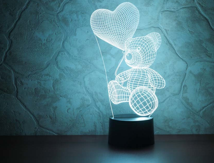 3 D Creative Desk Lamp (Настольная лампа голограмма 3Д, ночник) - МИШКА С СЕРДЦЕМ" - фото 8 - id-p116705098