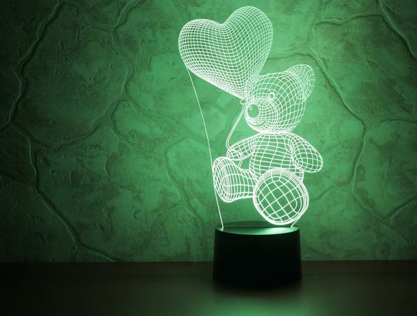 3 D Creative Desk Lamp (Настольная лампа голограмма 3Д, ночник) - МИШКА С СЕРДЦЕМ" - фото 6 - id-p116705098