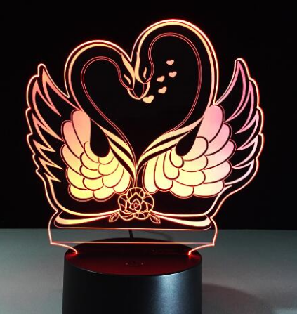 3 D Creative Desk Lamp (Настольная лампа голограмма 3Д, ночник) "Влюбленные лебеди" - фото 3 - id-p116705690