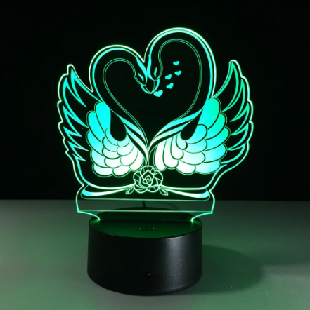 3 D Creative Desk Lamp (Настольная лампа голограмма 3Д, ночник) "Влюбленные лебеди" - фото 4 - id-p116705690