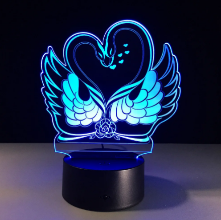 3 D Creative Desk Lamp (Настольная лампа голограмма 3Д, ночник) "Влюбленные лебеди" - фото 2 - id-p116705690