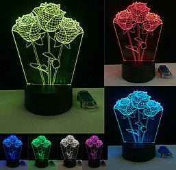 3 D Creative Desk Lamp (Настольная лампа голограмма 3Д, ночник)  "Розы"