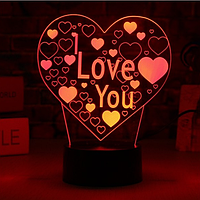 3 D Creative Desk Lamp (Настольная лампа голограмма 3Д, ночник) "I Love You"