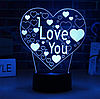 3 D Creative Desk Lamp (Настольная лампа голограмма 3Д, ночник)  "I Love You", фото 5
