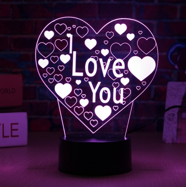 3 D Creative Desk Lamp (Настольная лампа голограмма 3Д, ночник) "I Love You" - фото 2 - id-p116717773