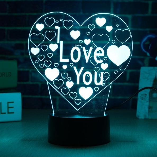 3 D Creative Desk Lamp (Настольная лампа голограмма 3Д, ночник) "I Love You" - фото 6 - id-p116717773