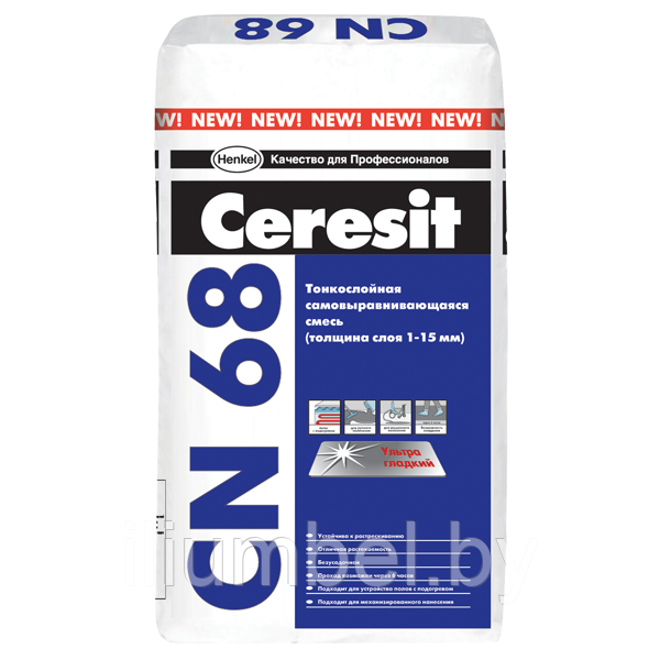 Ceresit CN 68 самонивелирующаяся цементно-гипсовая смесь (3-60 мм) 25кг - фото 1 - id-p7014786