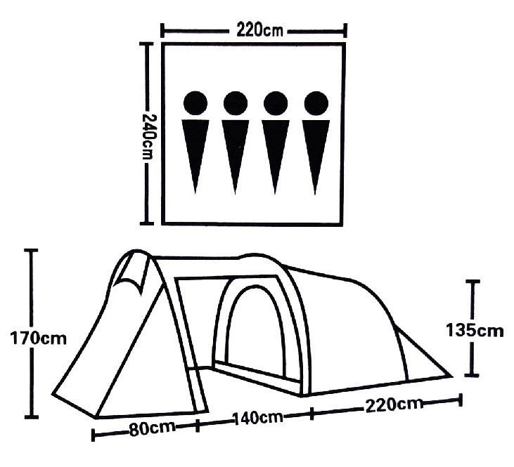 Палатка туристическая KAIDE KD-1710, 4-х местная 440x240x170см - фото 2 - id-p116814331