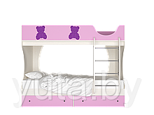 Кровать детская двухъярусная Мишутка, ДСП сосна-розовый-фиолетовый СН 108.01