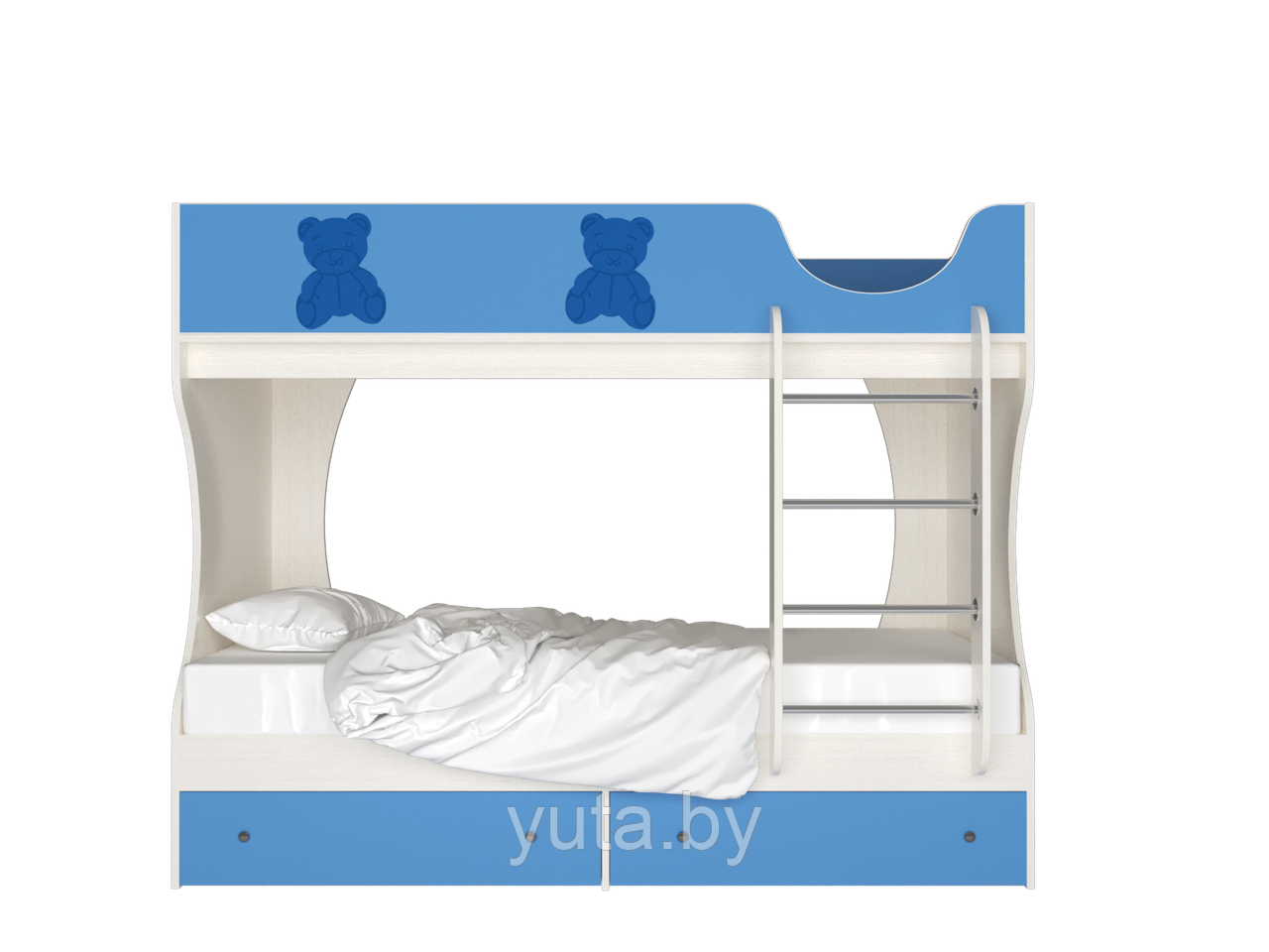 Кровать детская двухъярусная Мишутка, ДСП сосна-синий СН 108.01