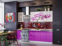 Кухня с фотопечатью Орхидея 2.0 фиолетовый металлик/белый глянец