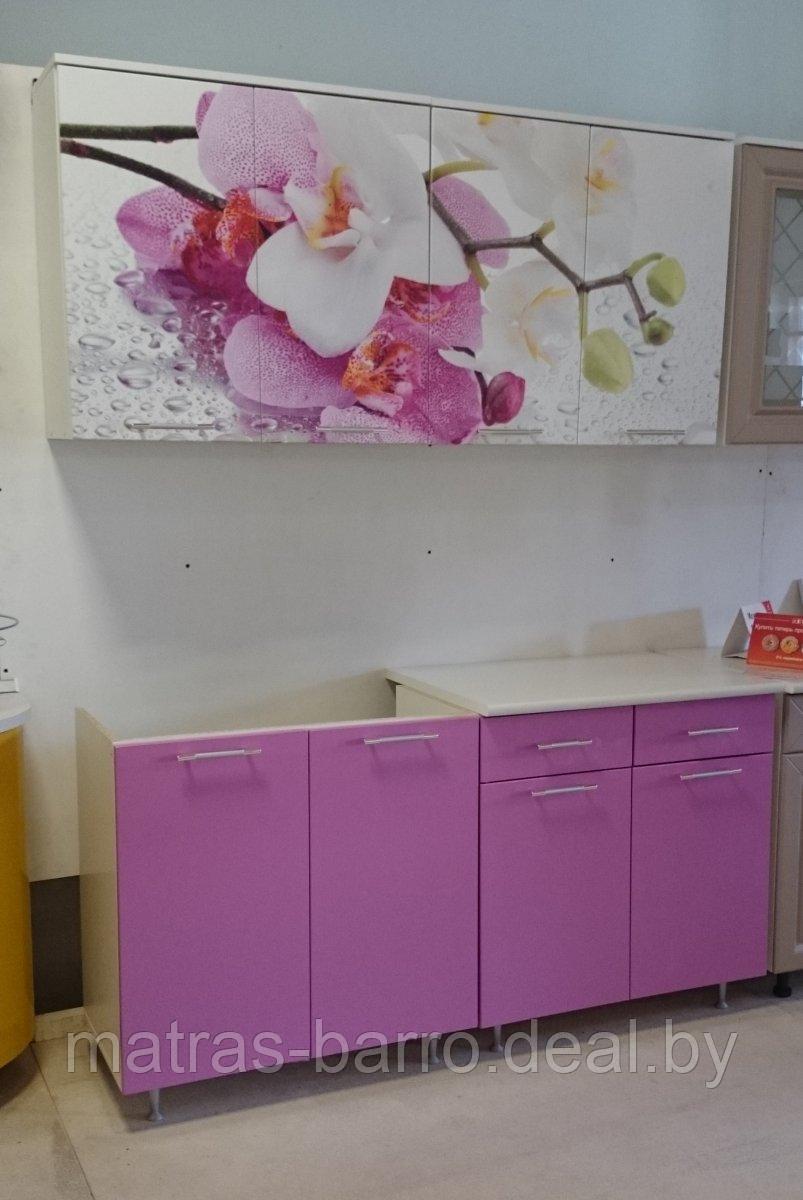Кухня с фотопечатью Орхидея сиреневый металлик (1.6 метра)