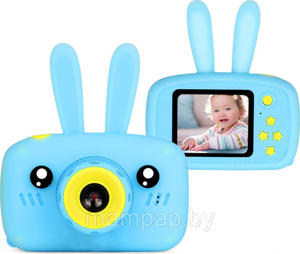 Детский Фотоаппарат Зайчик с ушками голубой / Детский фотоаппарат игрушка 3 в 1/ Голубой цвет - фото 2 - id-p116900154