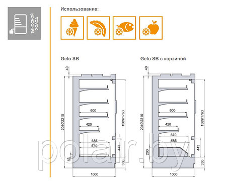 Пристенный морозильный стеллаж POLAIR GELO Solid Bottom SB 2500 6 класс, фото 2