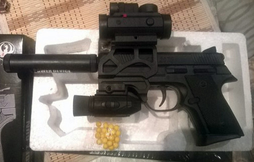 Пистолет металлический на пульках 6 мм hk 4-1 с глушителем