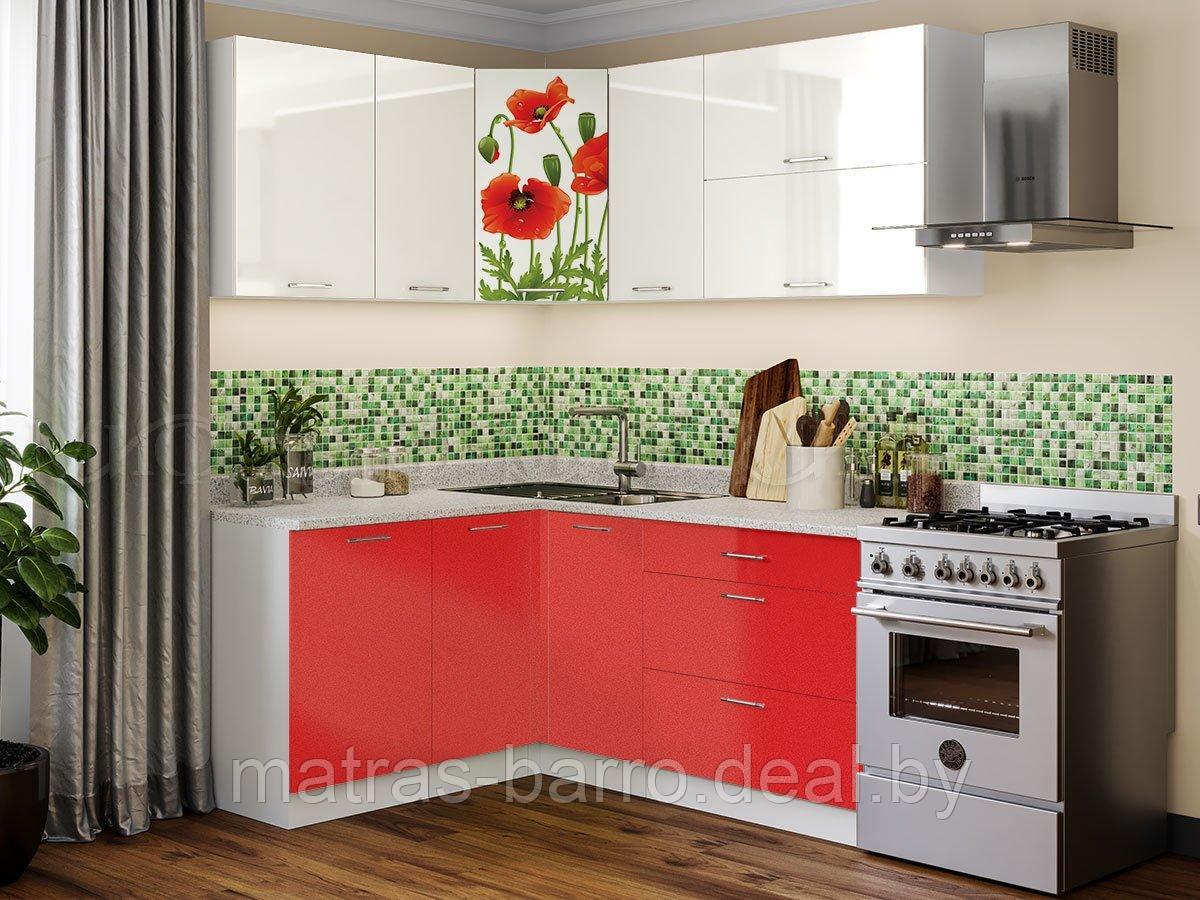 Угловая кухня с фотопечатью Маки красные 150х180 см - фото 1 - id-p76752623