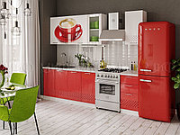 Кухня с фотопечатью Чашка белый глянец/красный металлик 3D фрезеровка (2.0 метра)