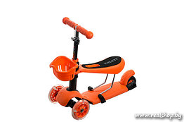 Детский самокат + беговел RS iTRIKE 3в1 оранжевый (светящиеся колёса)