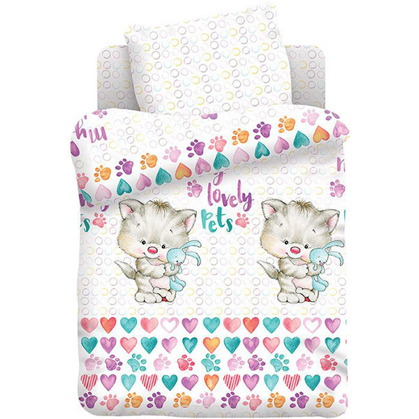 Детское постельное белье в кроватку «Непоседа» Котенок с зайкой 477221 (Детский) на резинке