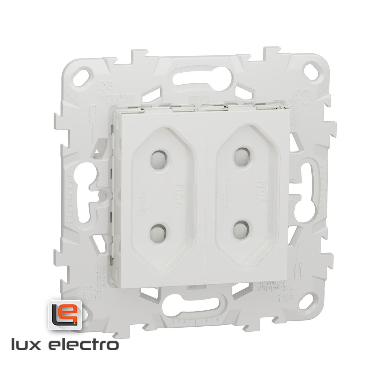 Розетка 2-модульная без заземл. со шторками UNICA NEW Schneider Electric, винтовой зажим, белый