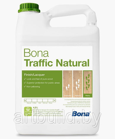 Водный двухкомпонентный полиуретановый лак для пола Bona Traffic Natural (4.95 л.), фото 2