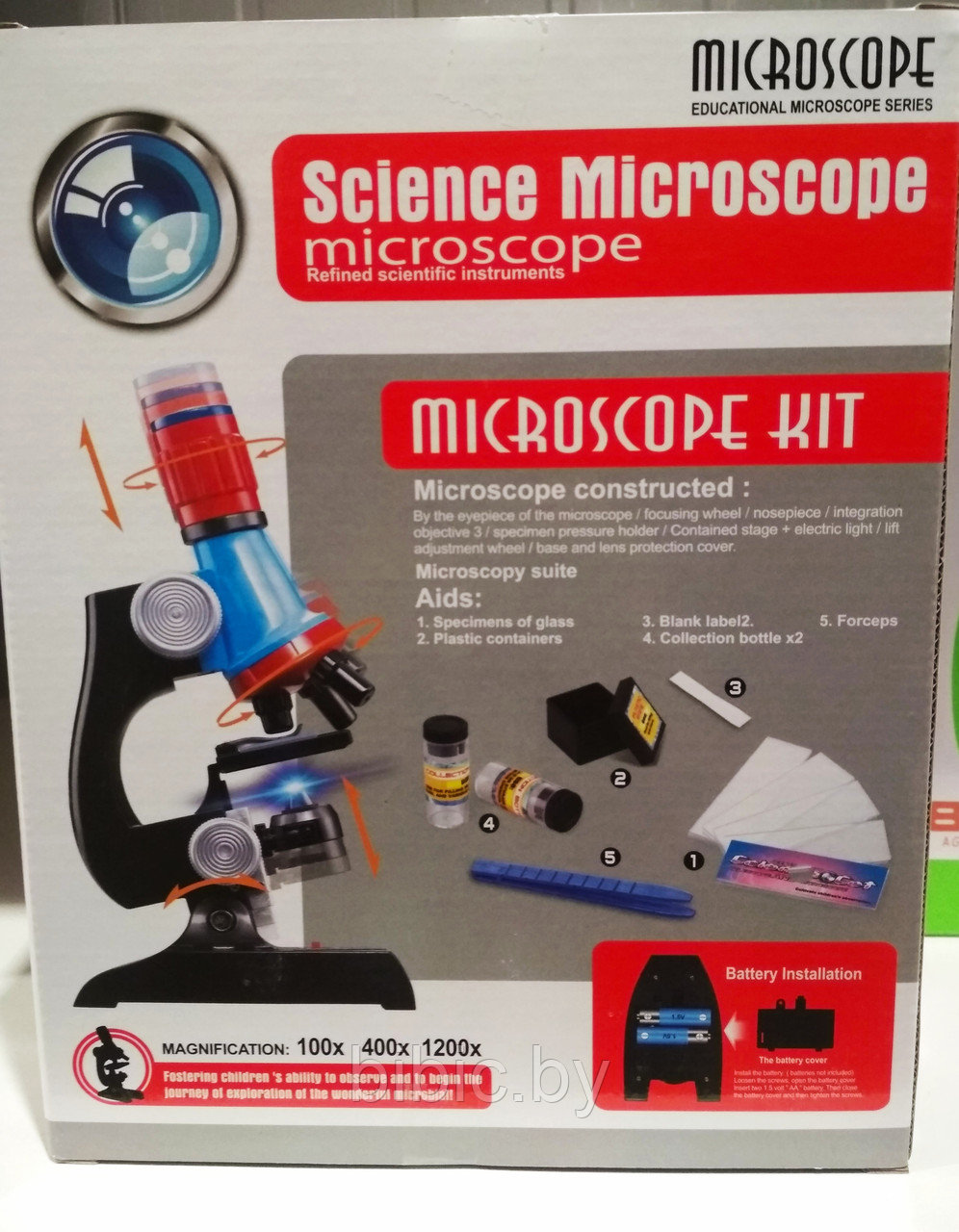 Детский Микроскоп - увеличение 100Х, 200Х, 400Х с аксессуарами с подсветкой - фото 2 - id-p106433932