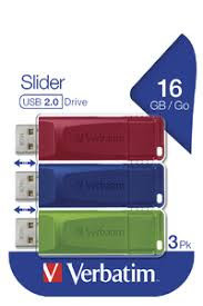 16Gb х 3 USB 2.0 FlashDrive Verbatim Slider 3 шт - фото 1 - id-p117108021