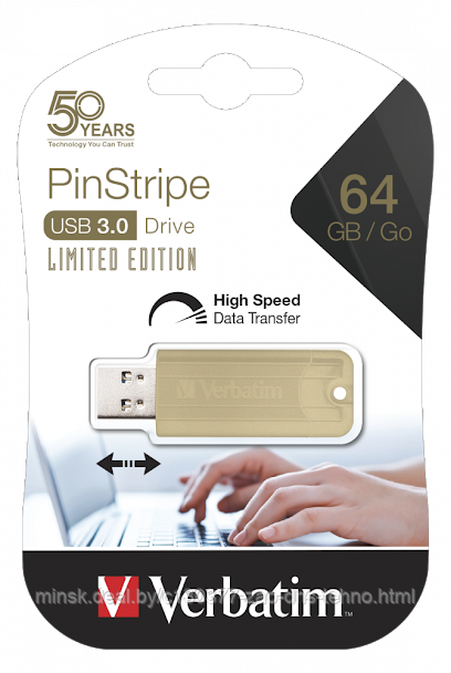 64Gb USB 3.0 FlashDrive Verbatim SnG Pinstripe Gold - фото 1 - id-p117108042