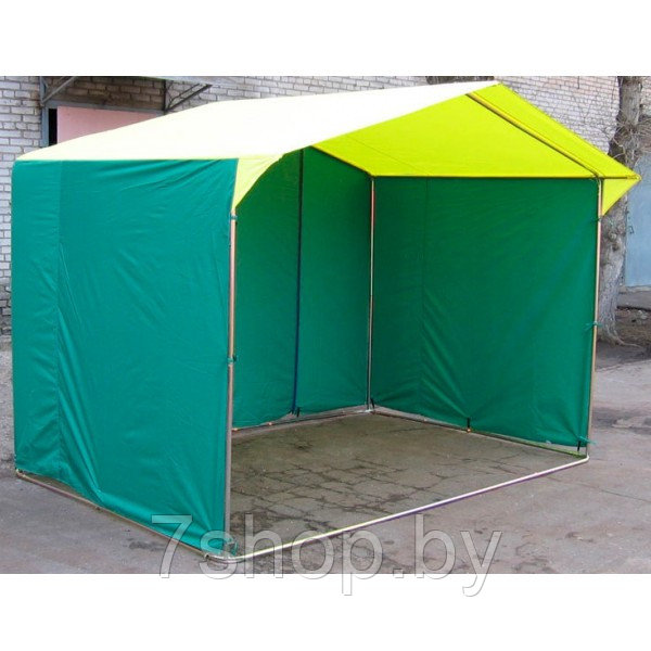 Торговая палатка Домик 2х2 м труба 25 мм тент ПВХ желтый/зеленый - фото 3 - id-p116895672
