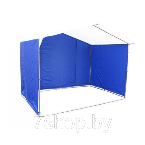 Торговая палатка Домик 2.5х2.0 м квадратная труба 20х20 мм тент ПВХ 650 г/м2 белый/синий - фото 1 - id-p116895685