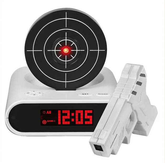 Будильник-мишень Gun Alarm Clock Белый - фото 1 - id-p117129854
