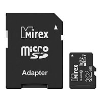 SD Card Micro 32GB UHS-I Class 10 Mirex с адаптером 13613-ADSUHS32, чтениe 104 МБ/с запись 45 МБ/с