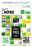 SD Card Micro 8Gb Class 10 Mirex с адаптером