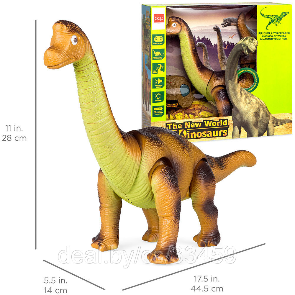 Радиоуправляемый динозавр Брахиозавр с пультом управления , 44 см, рычит, светятся глаза