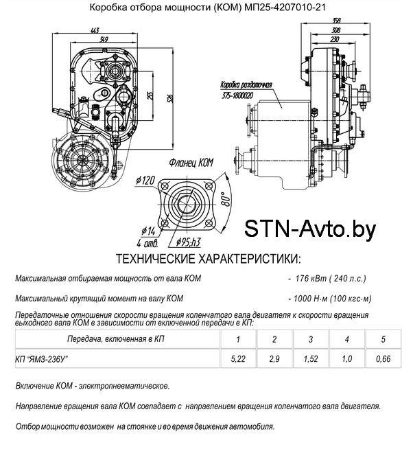 КОМ МП25-4207010-01 Коробка отбора мощности УРАЛ задний торец раздаточной коробки