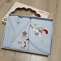 Подарочный набор халат+полотенце детский "Собака" 4 предмета 2-3 года арт.3874 Голубой