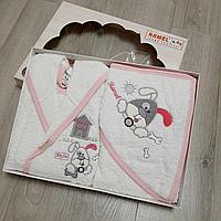 Подарочный набор халат+полотенце детский "Собака" 4 предмета 0-1 год арт.3874 Белый
