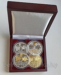 Минск. 950 лет, 20 рублей 2017, подарочный набор, 4 серебряные монеты и деревянный футляр