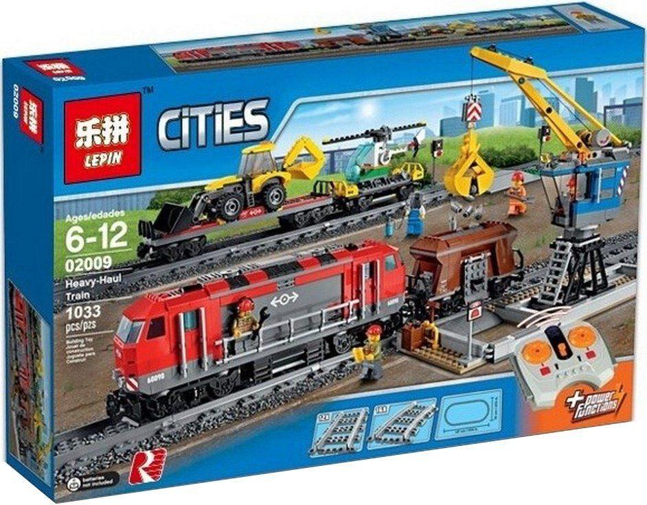 Лего Мощный грузовой поезд + пульт, мотор, Lepin 02009, аналог Лего поезд 60098