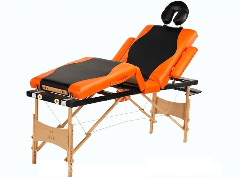 Складной 4-х секционный деревянный массажный стол BodyFit, чёрно-оранжевый - фото 1 - id-p117257914