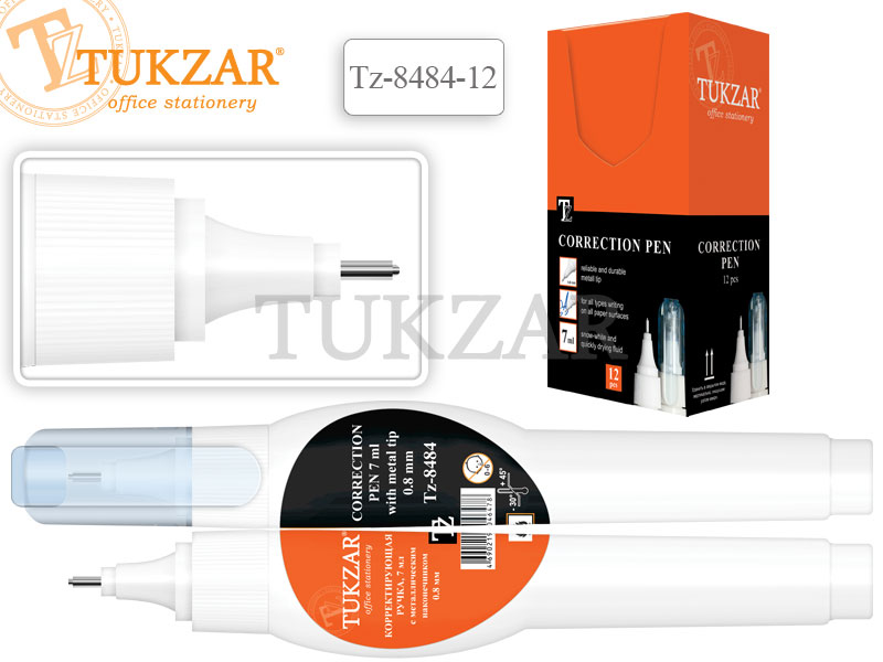 Корректирующая ручка TUKZAR, 7 мл., с металлическим наконечником, арт. TZ 8484-12(работаем с юр лицами и ИП)