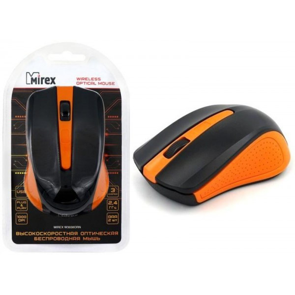 Мышь беспроводная MIREX W3030ORN, оранжево-черная, 3 кнопки, USB(работаем с юр лицами и ИП) - фото 1 - id-p117255990