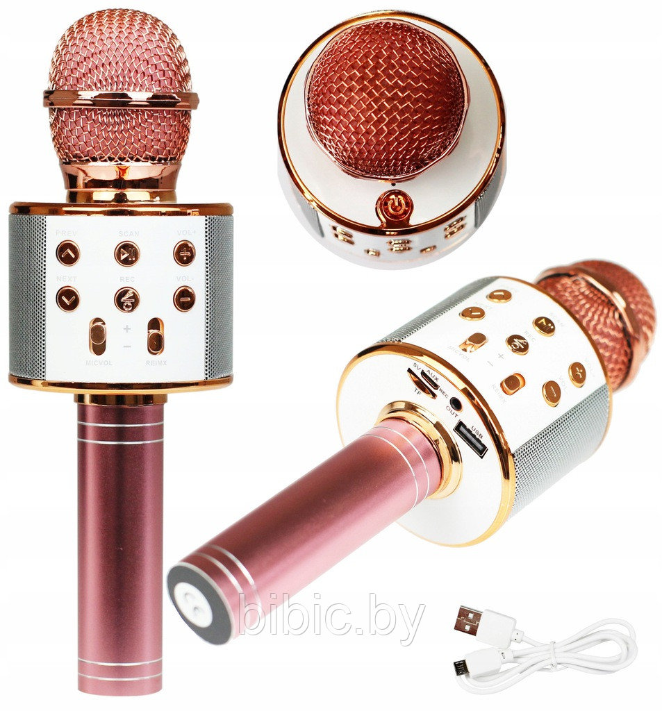 Караоке-микрофон WS-858 - Bluetooth розовое золото - фото 1 - id-p117289820