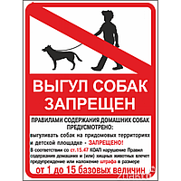 Знак "Выгул собак запрещен" с уточняющей надписью