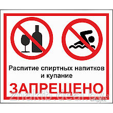 Знак Распитие спиртных напитков и купание запрещено