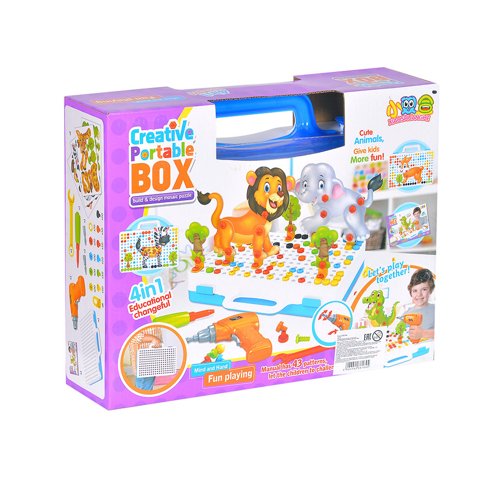 Детский конструктор мозаика с шуруповертом Magic Panel арт.681А развивающие игрушки, 198 деталей - фото 3 - id-p117296969