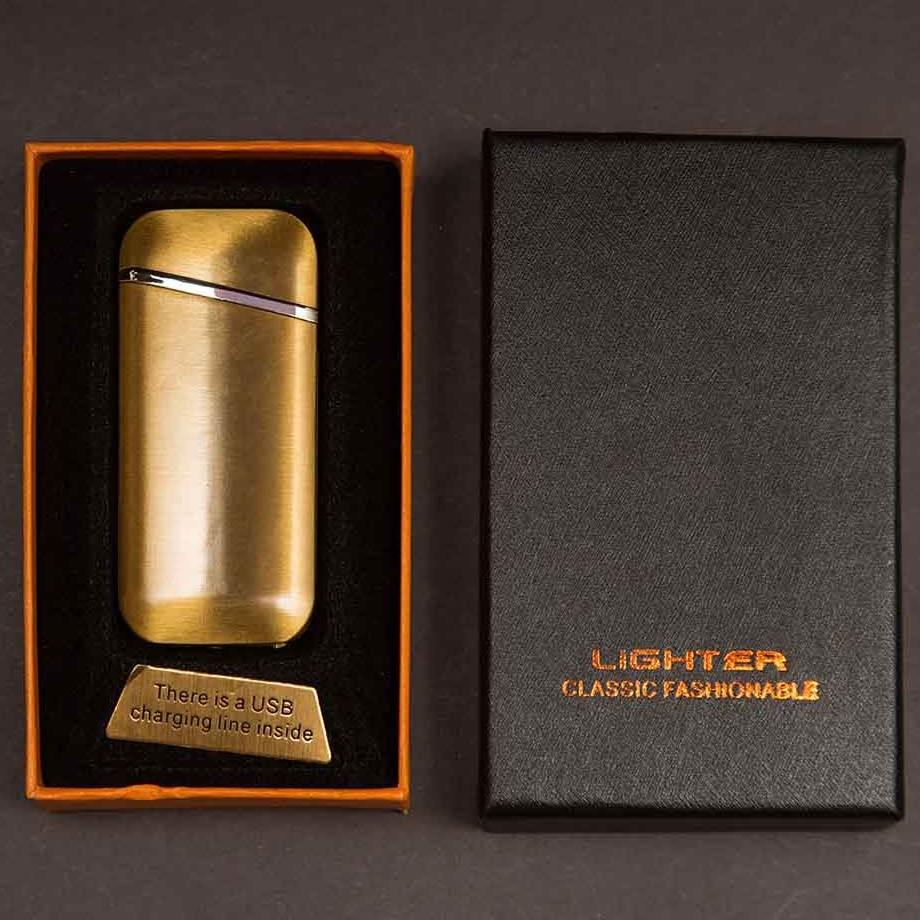 Импульсная зажигалка Lighter двойная индикатор сбоку Золото - фото 5 - id-p117439487