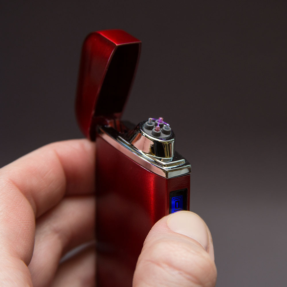 Импульсная зажигалка Lighter двойная индикатор сбоку Красная - фото 2 - id-p117439707